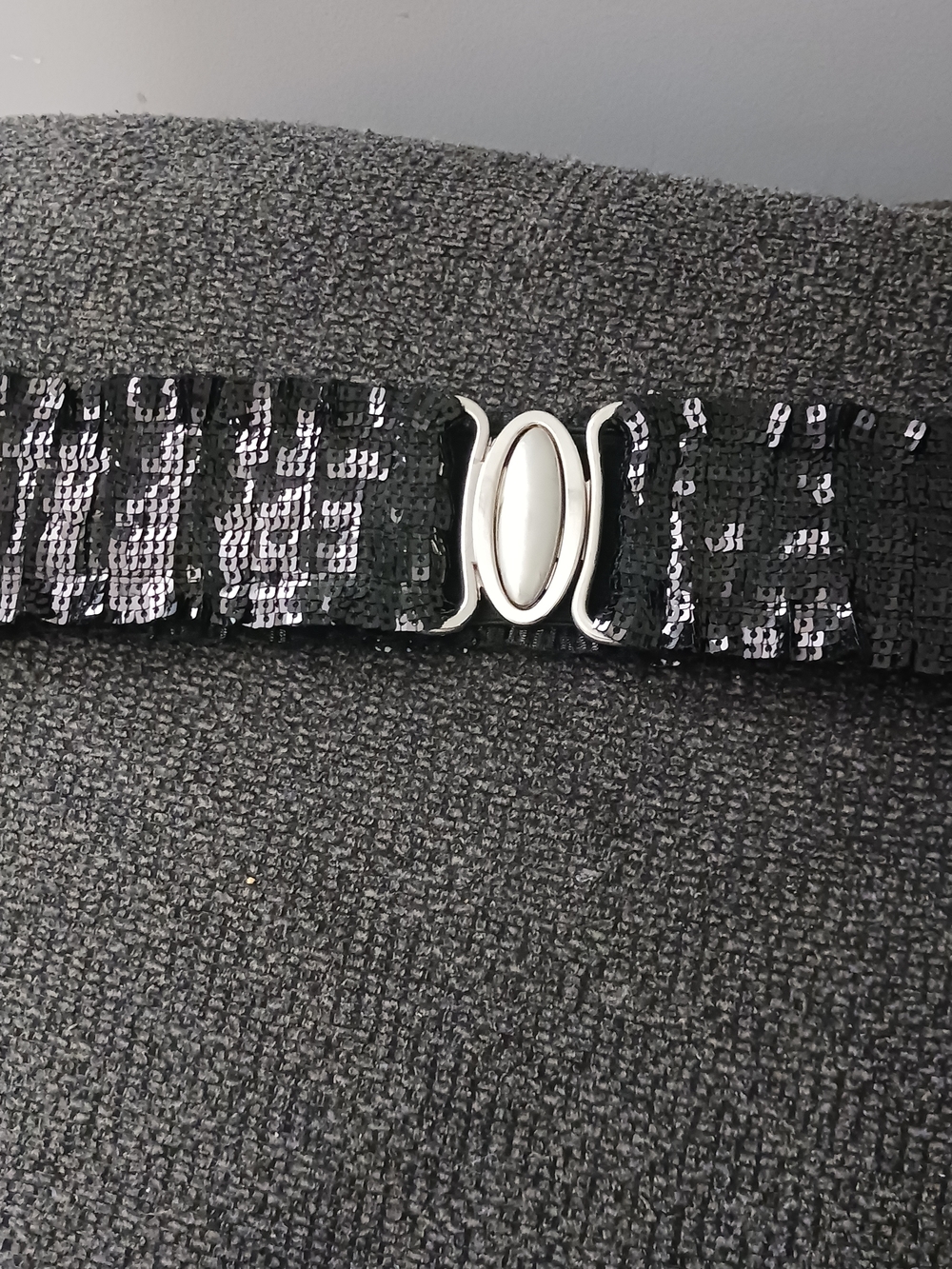 Black Sequin Women's Waist Belt with Silver Oval Accent